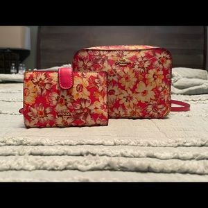 Floral Coach Cam Bag & Wallet Set